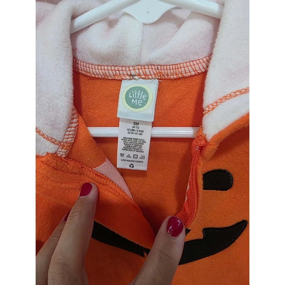 Little Me Pumpkin Halloween Costume Fleece Footed Hooded Jumpsuit Baby